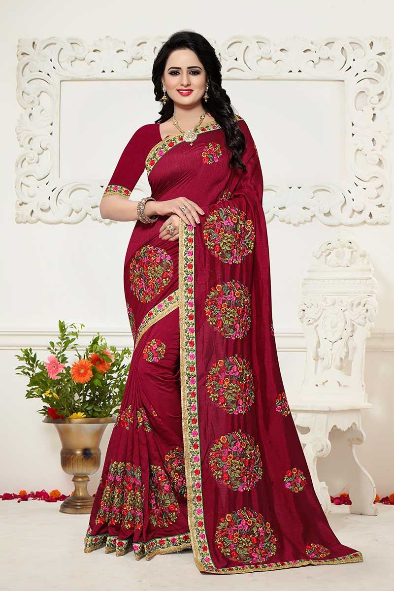 Buy All Your Most Cherished Maroon Color Saree From Online Store USA