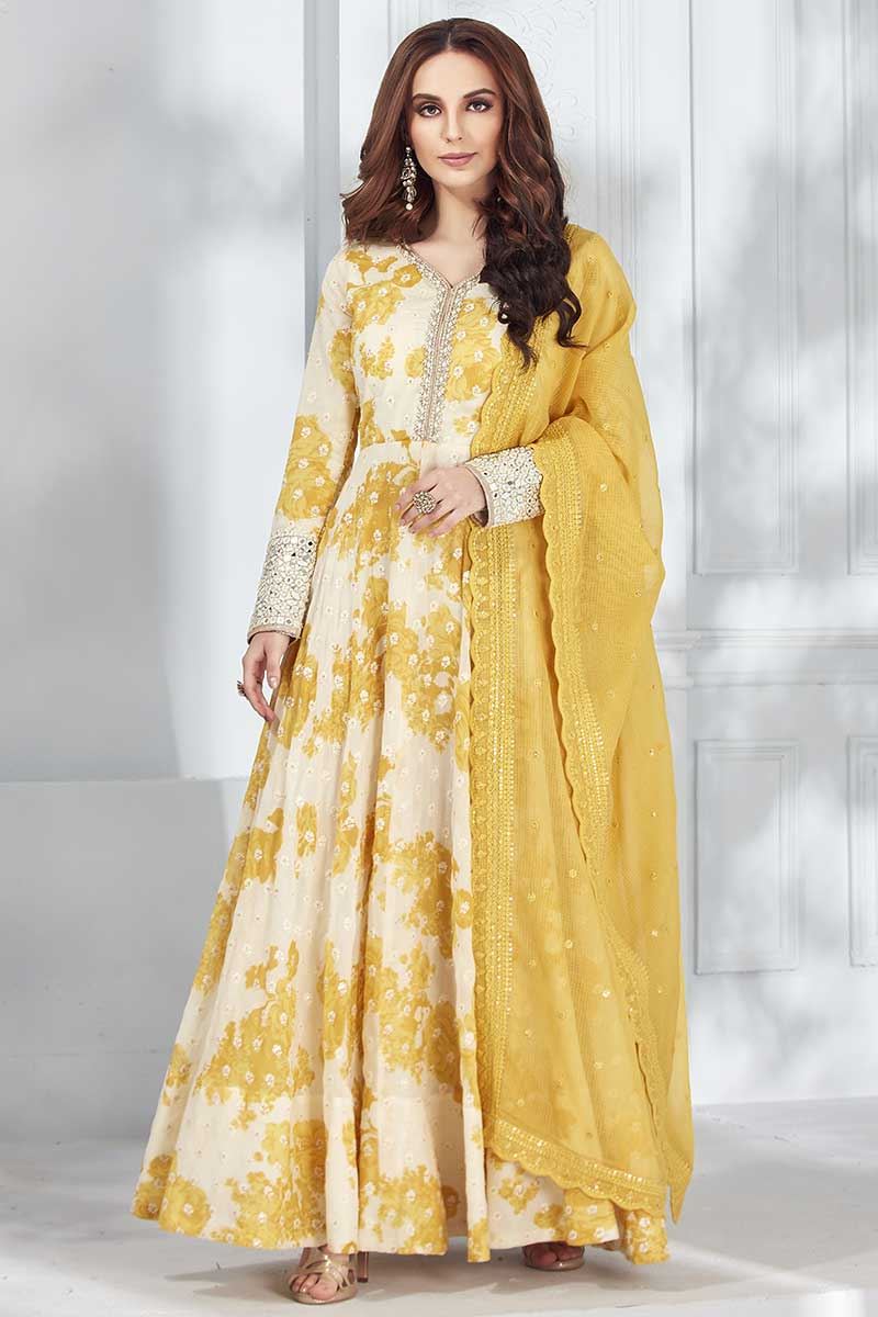 cream colour anarkali suit