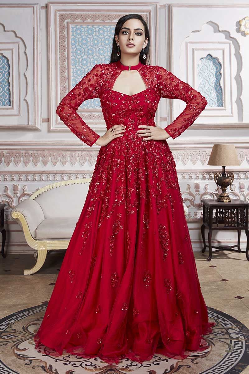 red designer gown