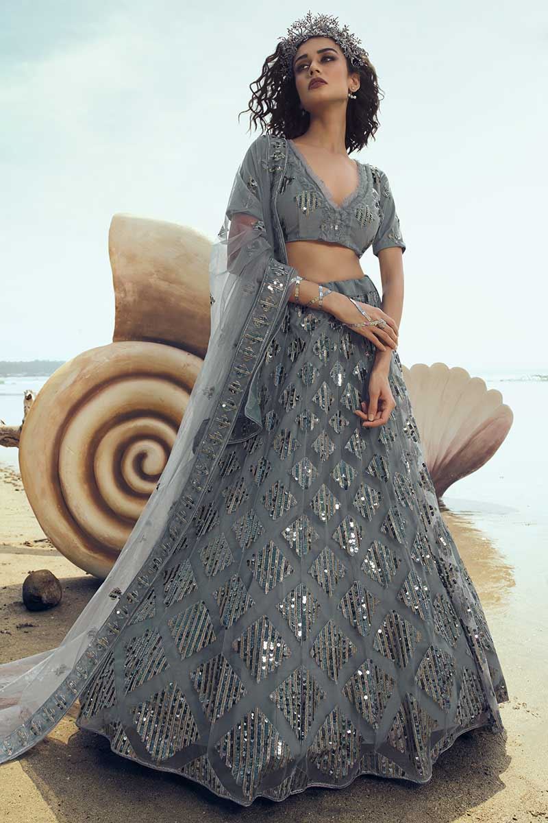 Anjani Art Heavy net with Santoon iner Grey Fancy Wedding Lehenga Choli,  Size: Free Size at Rs 3999 in Surat