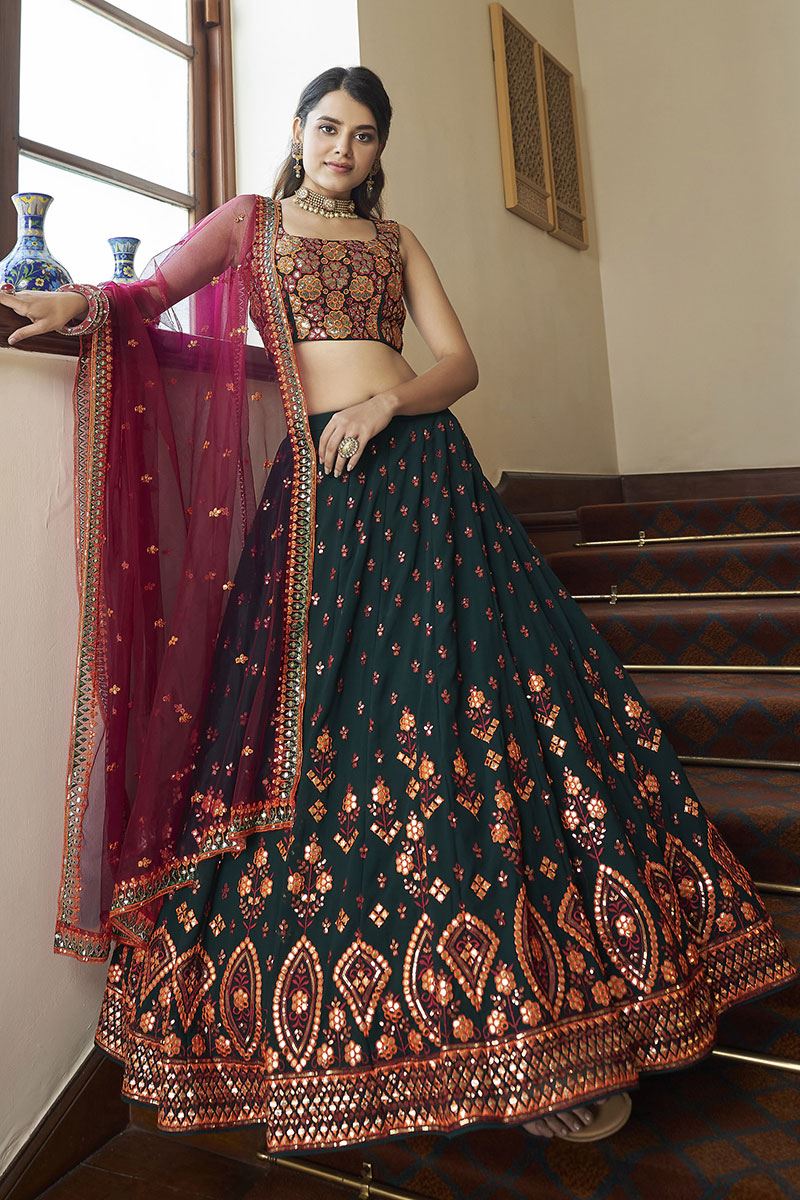 Multi-Colour Dulhan Lehenga Choli For Wedding With Heavy Embroidery -  VootMart.com