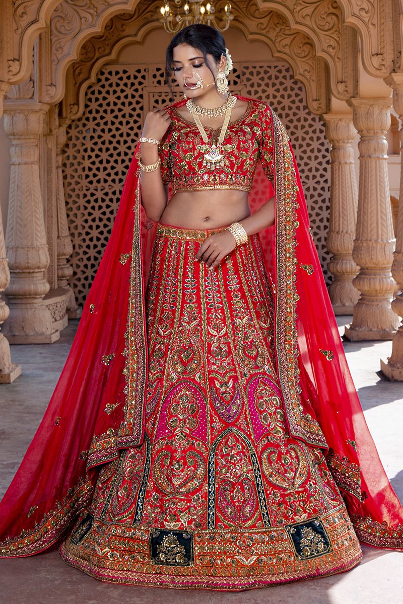 Pretty Red and Rani Pink Colored Designer Lehenga Choli, Shop wedding lehenga  choli online