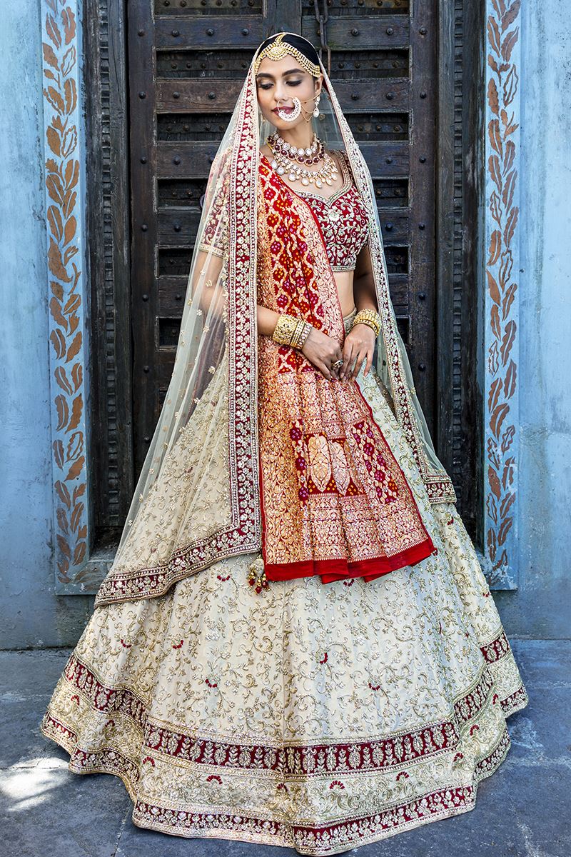 Buy Ravishing Cream & Maroon Banarasi Brocade Wedding Wear Lehenga Choli  designs online | Fashion Clothing