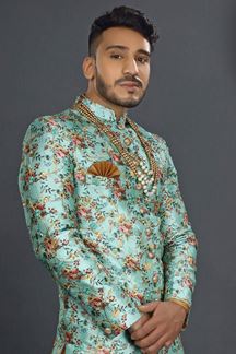 Picture of Artistic Mint Green Colored Designer Sherwani