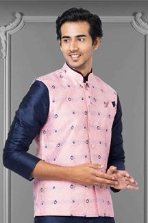 Picture of Charismatic Navy Blue and Pink Colored Designer Kurta Set