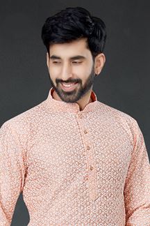 Picture of Charming Peach Colored Designer Kurta Set