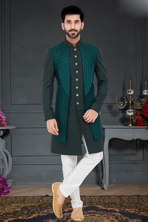 Picture of Fancy Dark Green Colored Designer Italian Indo Western