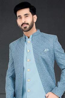 Picture of Enticing Powder Blue and Sky Blue Colored Designer Italian Indo Western