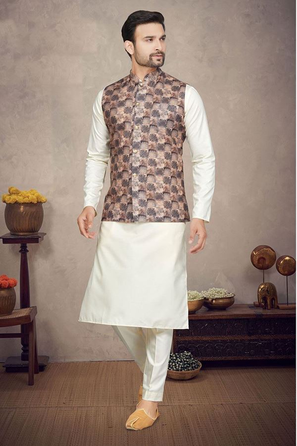 Picture of Enticing Cream Colored Designer Kurta Pajama Set