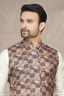 Picture of Enticing Cream Colored Designer Kurta Pajama Set