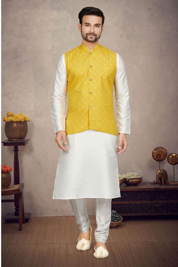 Picture of Aesthetic Off White Colored Designer Kurta Pajama Set