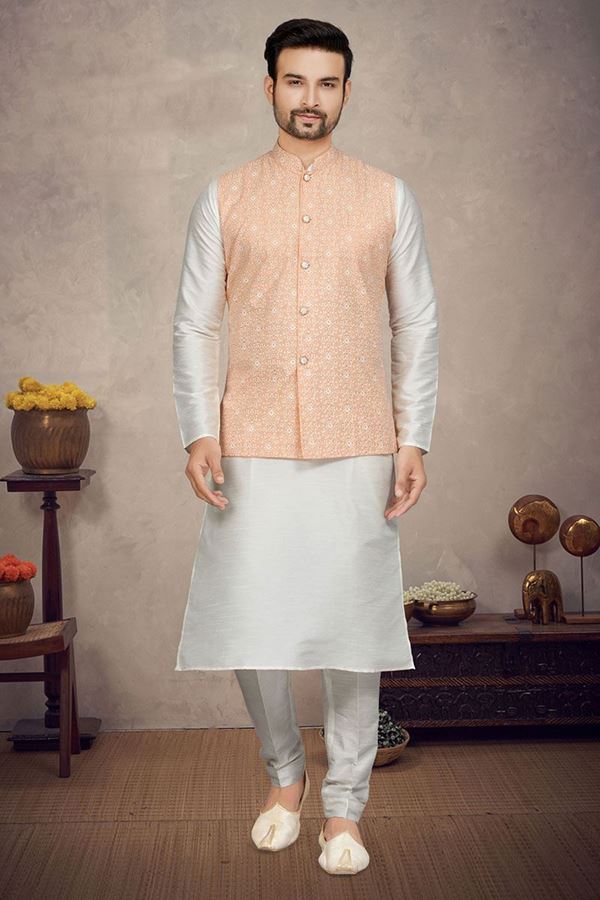 Picture of Majestic Off White Colored Designer Kurta Pajama Set