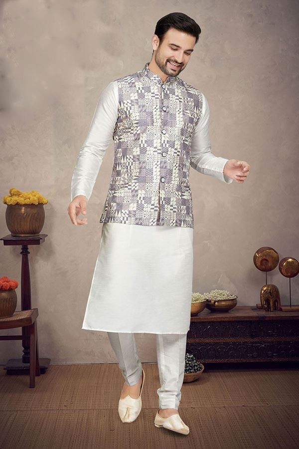 Picture of Enticing Cream Colored Designer Kurta Pajama Set