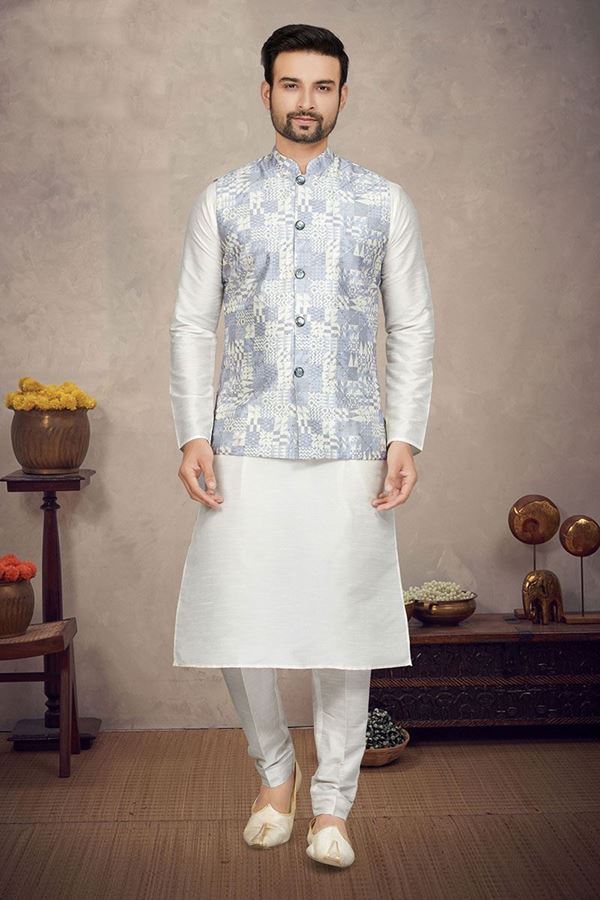 Picture of Aesthetic Cream Colored Designer Kurta Pajama Set