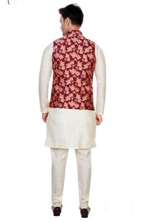 Picture of Awesome Cream Colored Designer Readymade Kurta, Payjama with Jacket Sets