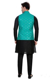 Picture of Delightful Black Colored Designer Readymade Kurta, Payjama with Jacket Sets