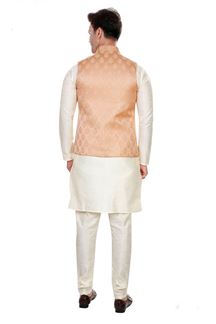 Picture of Aesthetic Cream Colored Designer Readymade Kurta, Payjama with Jacket Sets