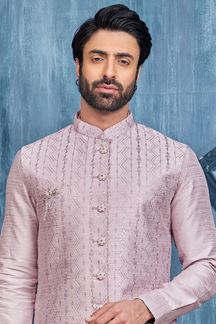 Picture of Enticing Light Onion Colored Designer Readymade Kurta, Payjama, and Jacket Set for Wedding or Festive