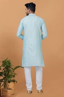 Picture of Impressive Sky Blue Mens Designer Kurta and Churidar Set for Festive or Engagement