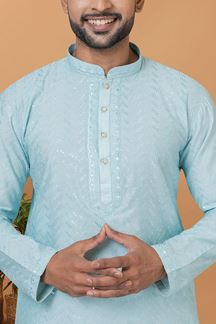 Picture of Impressive Sky Blue Mens Designer Kurta and Churidar Set for Festive or Engagement