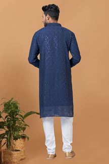 Picture of Awesome Navy Blue Mens Designer Kurta Set for Festive or Sangeet