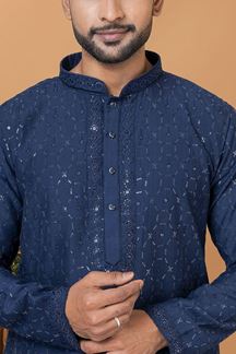 Picture of Awesome Navy Blue Mens Designer Kurta Set for Festive or Sangeet