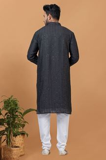 Picture of Magnificent Black Mens Designer Kurta Set for Sangeet or Engagement