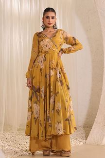 Picture of Glorious Yellow Organza Floral Printed Designer Suit for Haldi and Mehendi