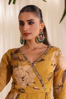 Picture of Glorious Yellow Organza Floral Printed Designer Suit for Haldi and Mehendi