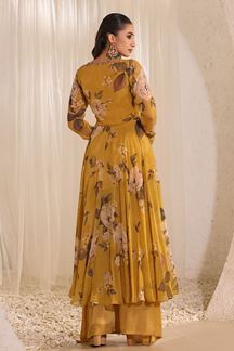 Picture of Glorious Yellow Organza Floral Printed Designer Suit for Haldi and Mehendi