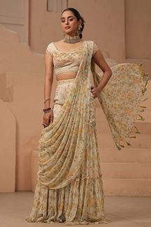 Picture of Divine Floral Printed Designer Ready to Wear Saree With Palazzo for Haldi and Mehendi