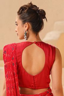 Picture of Amazing Red Designer Pre-Draped Saree with Palazzo for Party and Sangeet