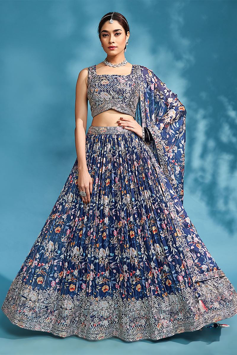 Buy Blue Raw Silk Scoop Neck Embroidered Bridal Lehenga Set For Women by  Keerthi Kadire Online at Aza Fashions.