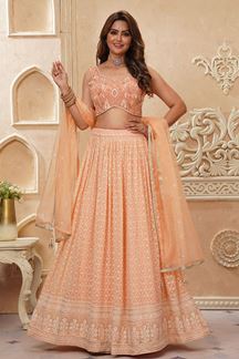 Picture of Ethnic Peach Designer Indo-Western Lehenga Choli for Party and Engagement