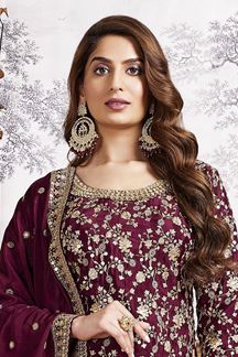 Picture of Gorgeous Maroon Designer Palazzo Suit for Party
