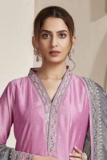 Picture of Captivating Pink Chinon Silk Designer Anarkali Suit for a Party