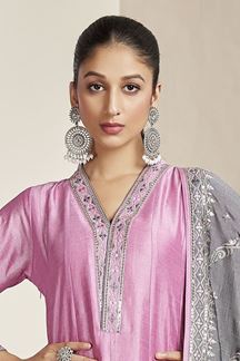 Picture of Charismatic Pink Chinon Silk Designer Anarkali Suit for a Party