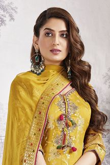 Picture of Dazzling Yellow Designer Palazzo Suit for Party and Haldi