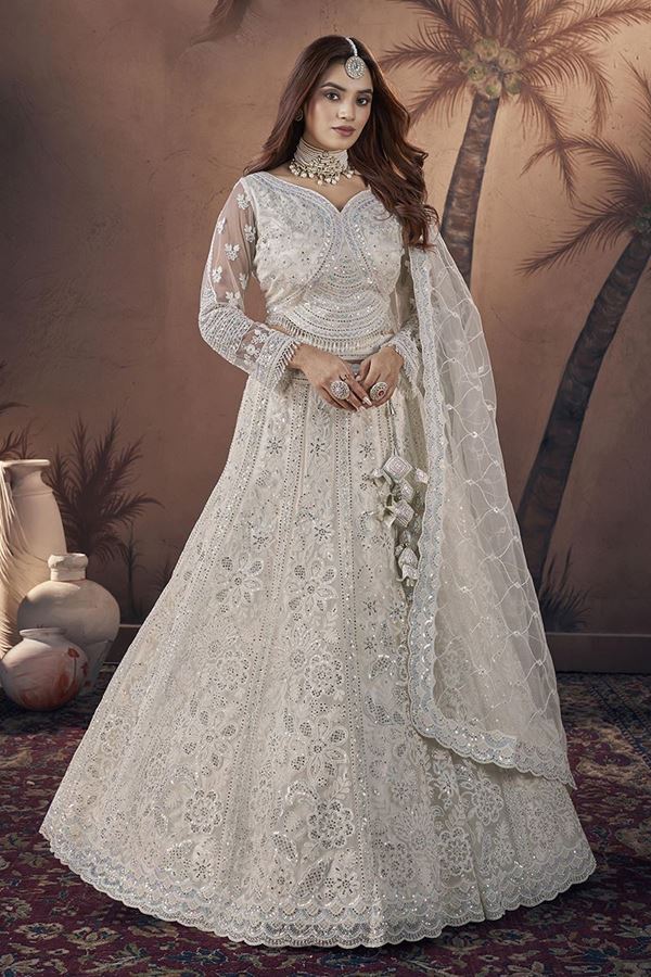 Picture of Spectacular Off-White Premium Net Designer Lehenga Choli for Wedding and Reception