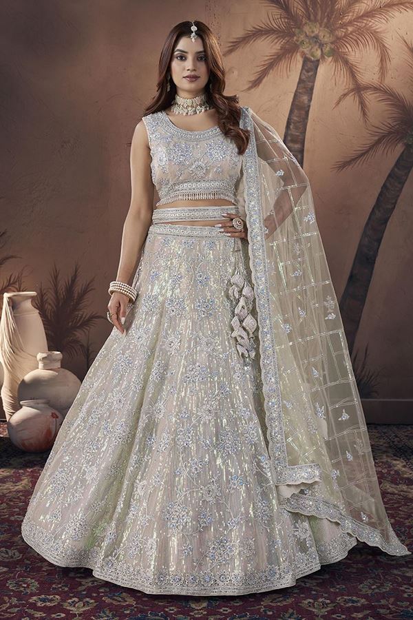 Picture of Charismatic Off-White Premium Net Designer Lehenga Choli for Engagement and Reception