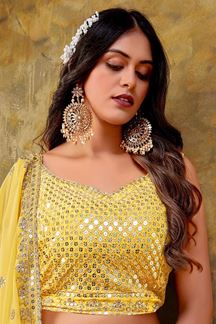 Picture of Heavenly Yellow Premium Designer Indo-Western Lehenga Choli for Haldi and Wedding