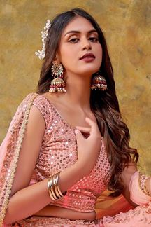 Picture of Breathtaking Baby Pink Designer Indo-Western Lehenga Choli for Engagement and Sangeet