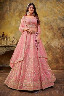 Picture of Gorgeous Pink Net Designer Indo-Western Lehenga Choli for Engagement and Wedding
