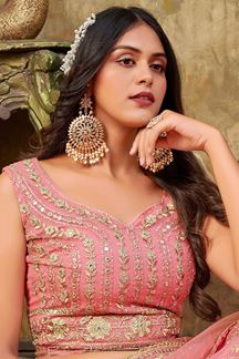 Picture of Gorgeous Pink Net Designer Indo-Western Lehenga Choli for Engagement and Wedding