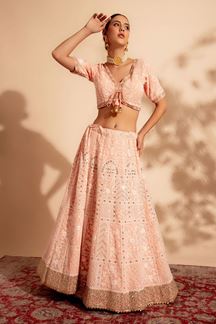 Picture of Amazing Peach Designer Indo-Western Lehenga Choli for Engagement and Sangeet