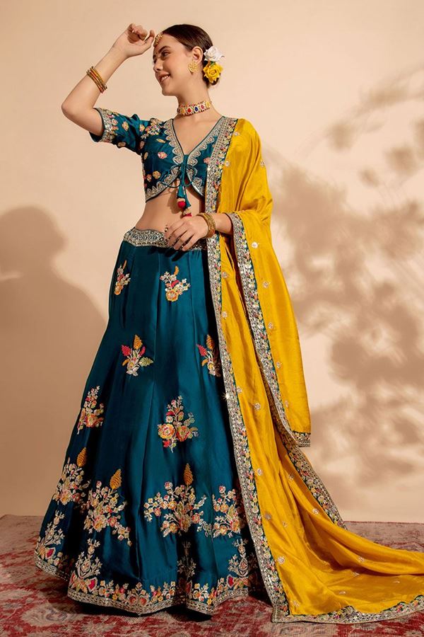 Picture of Vibrant Designer Indo-Western Lehenga Choli for Mehendi