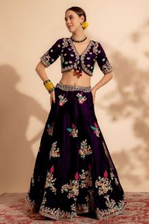 Picture of Striking Dark Purple Designer Indo-Western Lehenga Choli for Party and Sangeet