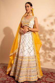 Picture of Royal White Designer Indo-Western Lehenga Choli for Wedding and Haldi