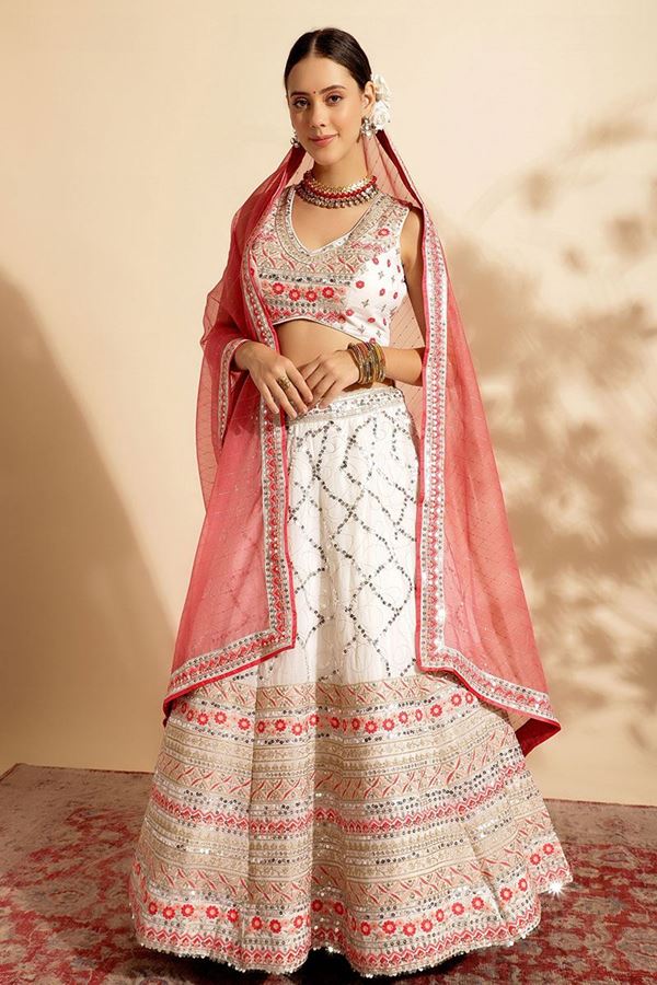 Picture of Creative White Premium Georgette Designer Indo-Western Lehenga Choli for Party