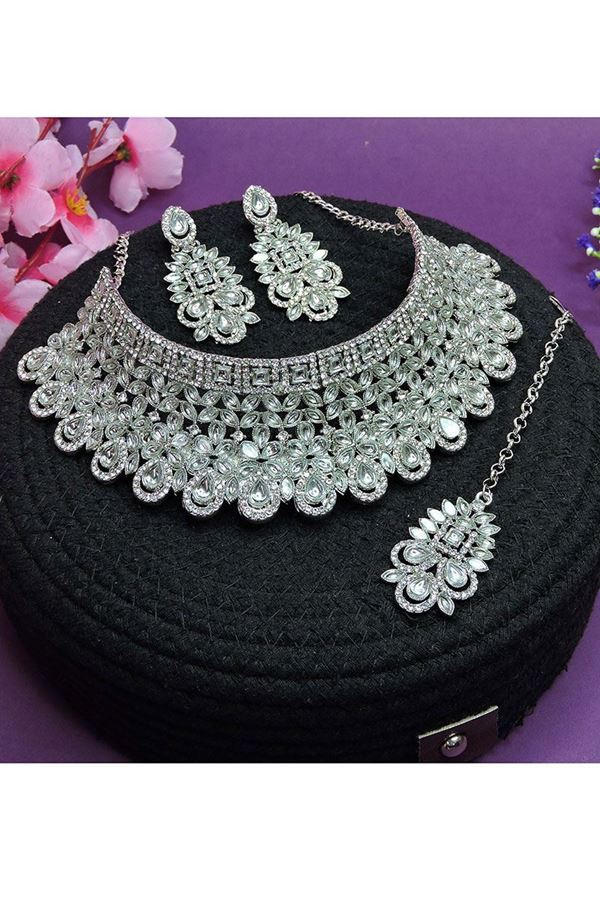 Picture of Charismatic White Designer Necklace Set for Party and Sangeet